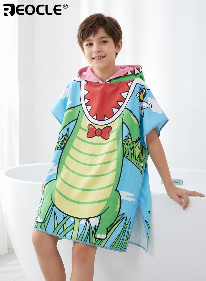 ريوكل مِنشَفَة شاطئ للأطفال بغطاء للرأس بتصميم كرتوني ونسيج ناعم شديد الامتصاص - لفافة منشفة حمام السباحة للأطفال الصغار بغطاء للرأس للسباحة والاستحمام - Image 1